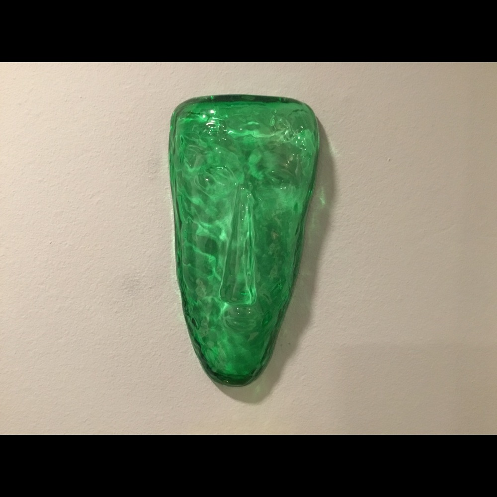New art glass face wall decor sculpture green